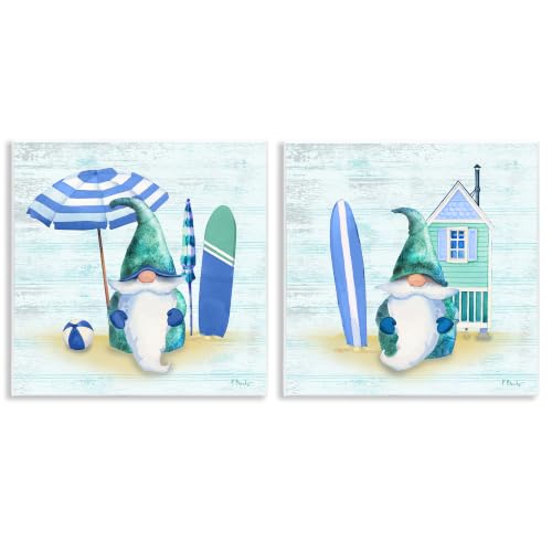 Nautical Gnomes Beach, 12 x 12 Inch Mounted Print on Wall Plaque Set