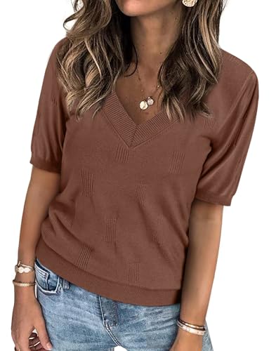 ATHMILE Short Sleeve V Neck Sweaters Dressy Casual...