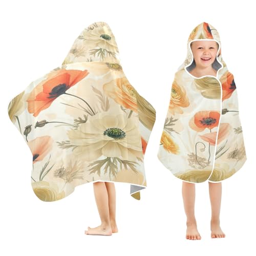 Kigai Colorful Flowers Hooded Beach Towel for Kids Soft Absorbent Quick Dry Bath Towel with Hood Lightweight Toddler Shower Pool Bath Wrap for Boys Girls