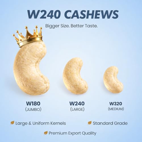 Image of farm2nut W240 large Size Cashew Nuts (400g) | 100% Natural Whole Kaju | Airtight Jar | Fresh & Crunchy nuts