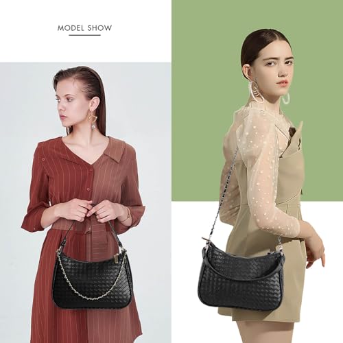 Woven Shoulder Bag for Women Gifts Detachable Strap Vegan Leather Hobo Handbag Purses Quilted Crossbody Crescent Mini Clutch3