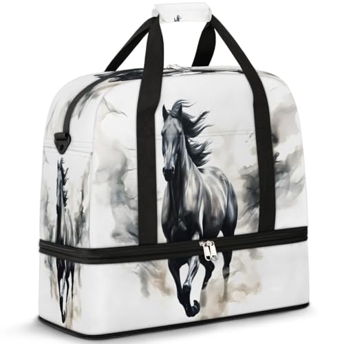 Travel Duffel Bags Animal Horse Foldable Weekender Bags for Women with Shoes Compartment Waterproof & Tear Resistant Carry on Overnight Luggage Duffel Bag Shoulder Sports Tote Bag