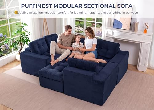 Image of MAXYOYO Modular Sectional Sofa with Ottoman and Loveseat, Cloud Boneless Couch with Layered Cushion, Flexible Module Combination Sofa for Living Room, No Assembly Required,Navy
