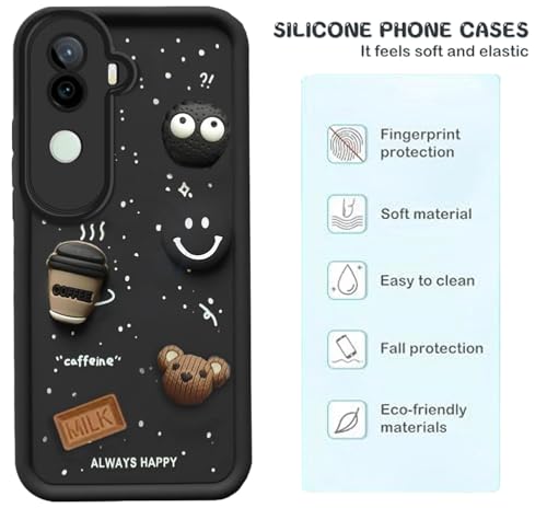 Image of GoldKart Back Case Cover Compatible for iVivo V40E 5G / iQOO Z9S 5G | Cute Fun Cartoon 3D Ball Coffee Silicone Case | Full Body Protection Back Cover for iVivo V40E 5G / iQOO Z9S 5G - Black