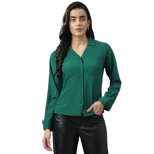 Image of Latin Quarters Women Green Casual Solid Full Sleeve Shirt