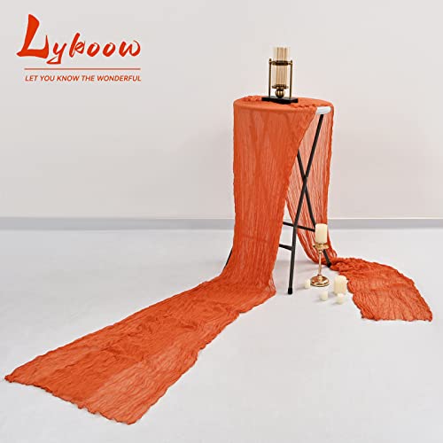 Lykoow 5 Packs Orange Cheesecloth Table Runner, 10Ft X 35" Burnt Orange Rustic Gauze Boho Wedding Table Runner Decoration, Wedding Table Decor Table Cloth For Wedding Party Bridal Shower Table #TOP4