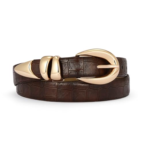 RISANTRY Leather Belt for Women Stylish Design with Gold Buckle