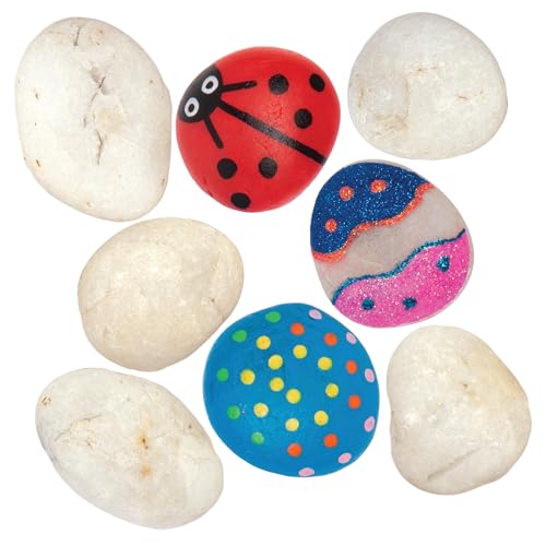 Baker Ross AT759 White Painting Stones - Pack of 20 6.5cm Pebbles Craft Painting Stone Decorating Garden Decoration
