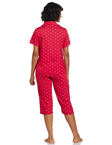 Image of Longies Women's Rayon Pyjama Night Suit Regular Capri Set ((LGRCSSY007 Dark.Pink Small) Dark Pink
