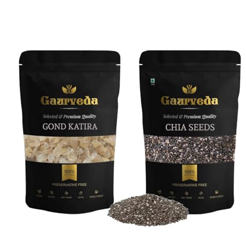 Image of GAURVEDA Chia Seeds & Gond Katira - For Weight management 2 in 1 Pack (500 Grams Each, Chia Seeds + Gond Katira)