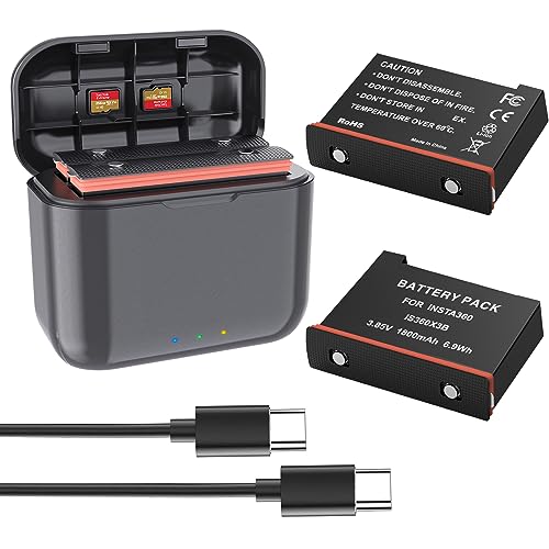 Rszfnjxry X3 Batteries(2 Packs) with Fast Charge Hub for Insta360 X3 Quick Portable 2 Channel Battery Charging Storage Station with Misro SD Card Accessories Slots Up 80% Charge in 35 Minutes