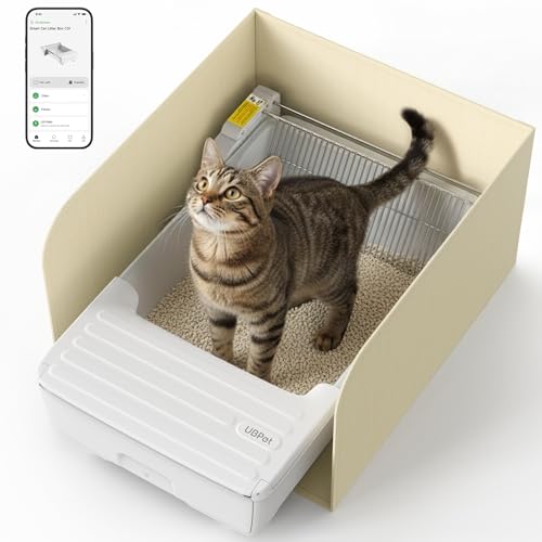 Image of UBPET Automatic Cat Litter Box, Open-Top Self Cleaning Litter Box for Multiple Cats, Weight Sensors Safety Protection, Smart APP Control, Odor-Free Waste Disposal, Works with Bentonite Mineral Litter