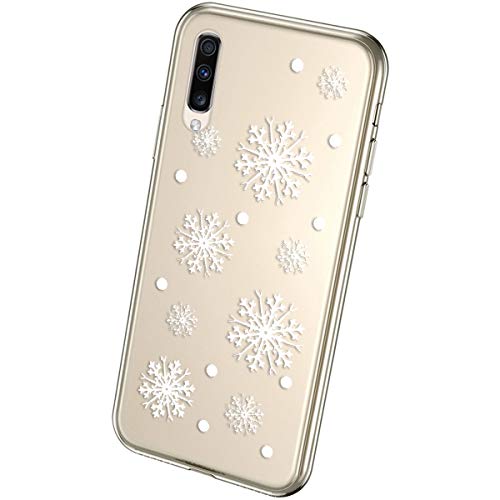 QPOLLY Kompatibel mit Samsung Galaxy A50 Handyhülle Transparent Silikon mit Niedlich Muster Weihnachten Schneeflocke Kristallklar Ultra Dünn Weich TPU Bumper Hülle für Galaxy A50#17