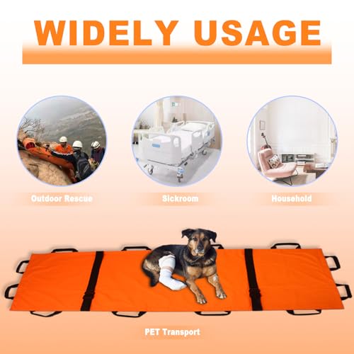 Image of Portable Transport Stretcher with 12 Handles，Dog Stretcher & Gurney with Carrying Bag Patient Animal Mover Travel Size Emergency Casualty Evacuation-Capacity 400lbs (Orange)