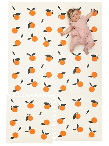Image of Childlike Behavior Baby Play Mat - 72x48-Inch Tummy Time Mat - 6-Piece Interlocking Foam Floor Tiles for Toddlers - Soft Waterproof for Floor Play and Crawling - Oranges