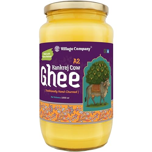 Image of Village Company A2 Cow Ghee Bilona Method | Kankrej Cow A2 Ghee | Bilona Ghee | Desi Cow Ghee | Two Way Curd Churned | Grainy Danedar Aromatic | Lab Tested | Glass Jar A2 Pure Ghee (1000 ml)