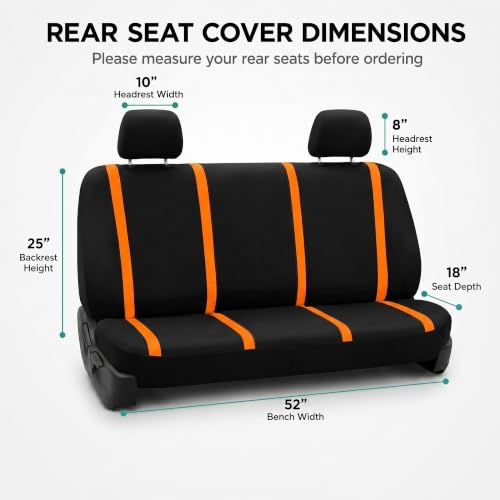 Image of FH Group Car Seat Covers Rear Set Cloth - Car Seat Covers with Removable Headrest,Universal Fit,Automotive SeatCovers,Washable Car SeatCover for SUV,Sedan,Van Orange