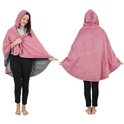 Wearable Blanket Portable Poncho Wrap Shawl for All Size & Dogs & Cats Super Soft & Warm Fleece, Home Office & Travel Use, Machine Washable, Pink, 57“X39”
