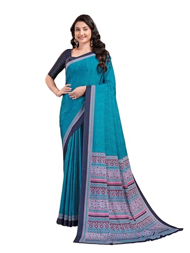 Image of Garden Vareli Floral Booti Print Crepe Saree With Unstitched Blouse Piece