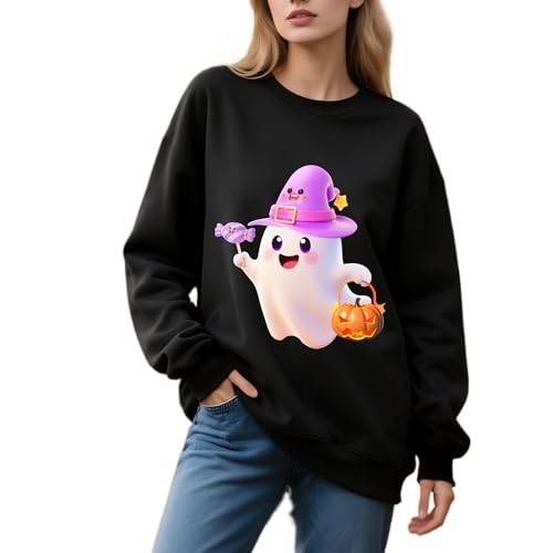 IRUD Halloween Sweatshirts for Women - Oversized Ghost Pumpkin Lantern Candy Pattern Round Neck Casual Long Sleeve - image 1