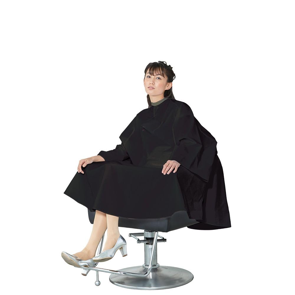 Faltenfarbenes, großes Kleid – Professioneller wasserdichter Friseurumhang für Haarschnitte und Dauerwellen, antistatischer Nylon-Taft, Schwarz