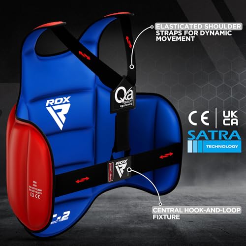 Image of RDX Boxing Body Protector Reversible, Kickboxing MMA Muay Thai Chest Guard, Sparring Training Heavy Punching, Adjustable Shield, Martial Arts Upper Belly Protection Pad, Taekwondo TKD Vest