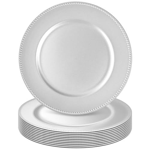 Tomeurperf 10Pcs Silver Charger Plates Bulk Wedding - 13" Premium Silver Chargers for Dinner Plates, Decorative Charger Plates for Events & Parties