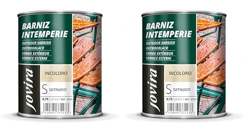 JOVIRA PINTURAS Barniz Madera Intemperie. Decora y embellece todo tipo de maderas al exterior, mesas, sillas, muebles, barcos, terrazas. (750 Mililitros, Satinado) K-22 (Paquete de 2)
