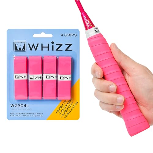 BAIHUALIN Whizz Badminton Tennis Racket Grip Tape (4 Grips) - Tacky/Fast Dry/Soft Feel - Squash Overgrip Pickleball Grip, Rose-Red