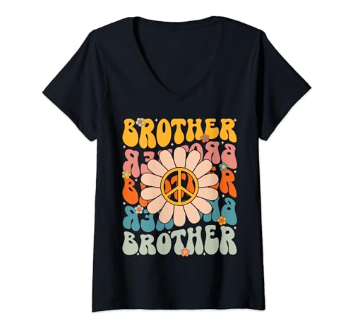 Brother Birthday Party Retro Groovy Brother Matching Family V-Neck T-Shirt