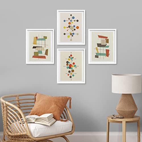 SIGNWIN Framed Mid-Century Modern 1960s Vintage Nordic Polygons Wall Art, Set of 4 Abstract Geometric Wall Decor Prints, Nature Wilderness Wall Décor for Living Room, Bedroom - 11"x14" White - 1