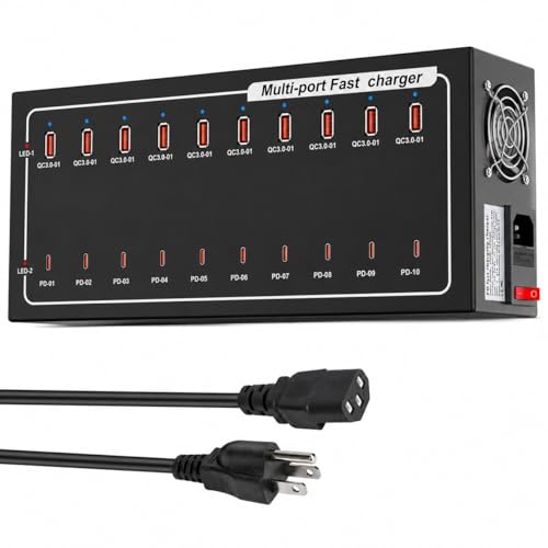 Image of 20-Port Fast Charging Station 400W, USB C and USB A Charger Dock with Smart Power Distribution Technology，for Multiple Devices, PD /QC Fast Charging Support