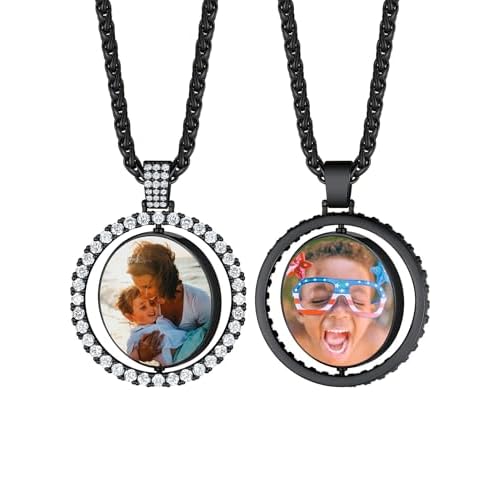 Custom4U Picture Necklace Personalized Photo for Men Women Steel/18K Gold Plated/Black Custom Angel Wings/Heart Pendant Necklace with Picture Memory Circle Chain 18-30 Inch,Hip Hop Jewelry+G