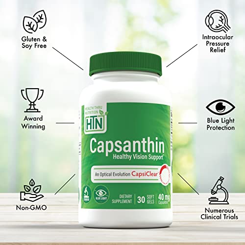 Image of Health Thru Nutrition Capsanthin 40mg - Ultimate Dry Eye Relief | Healthy Vision Support & Blue Light Protection as CapsiClear | Clinically Studied Carotenoid Eye Supplement | Non-GMO | Pack of 30