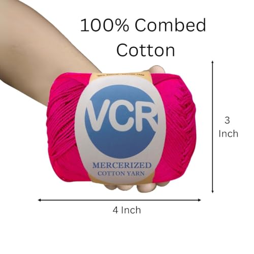 Image of VCR 4 Ply Pink 100% Mercerized Cotton Yarn, 60 Grams Hank, 190 Meters Length, Cotton Combed Ball, Smooth and Glossy Crochet Yarn for Crochet and Knitting, Pack of 1, Suitable for DIY Crafts