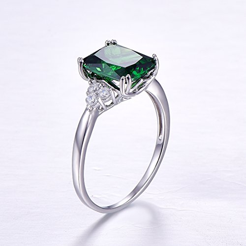 Engagement Rings for Women, 925 Sterling Silver Ring, 8x10mm Simulated Emerald Promise Rings for Her3