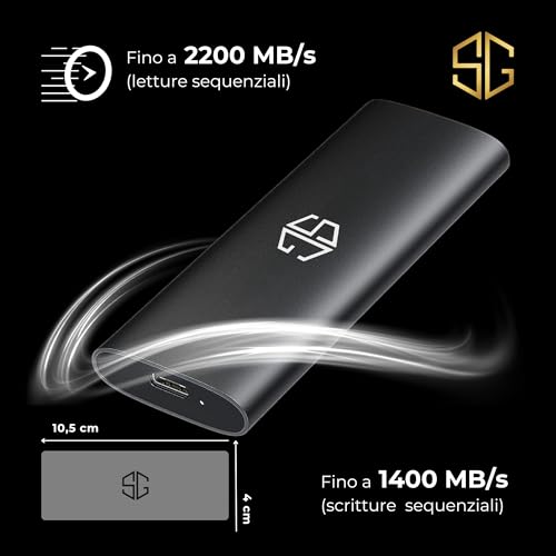 Sg, Hard Disk Esterno Portatile Con Disco Ssd Interno Da 128 Gb Nvme, Type-C Usb 3.0 Per Notebook, Pc, Desktop, Archiviazione Dati, Supporto Esterno, Completo Di Cavo - 4
