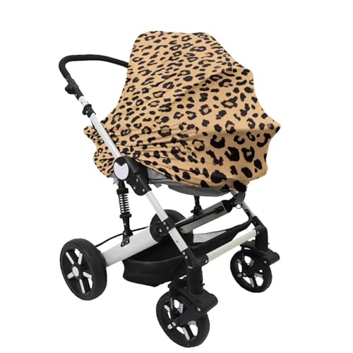 Image of Forchrinse Brown Leopard Print Car Seat Cover for Babies Soft Breathable Breastfeeding Nursing Cover Elastic Infant Carseat Canopy Stroller Cover