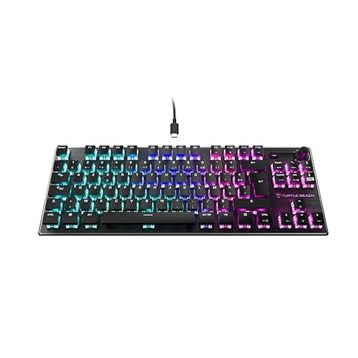 Turtle Beach Vulcan TKL Mechanische Gaming-Tastatur, kompakt, RGB AIMO LED-Hintergrundbeleuchtung, Tasten für Taste, lineare Titan-Schalter, Aluminium-Oberplatte, Multimedia-Rad, Schwarz
