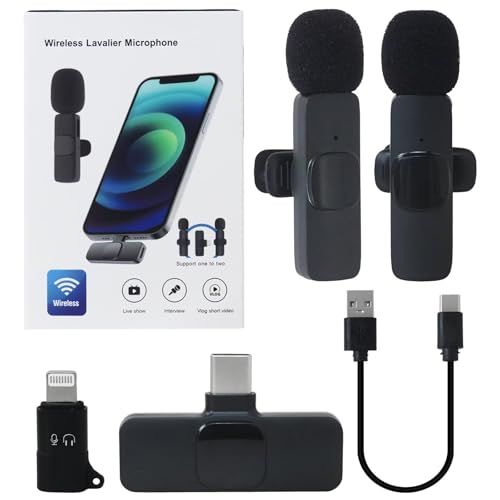 HEKUTU New 2 Pack Wireless Lapel Microphone – Lavalier Mic with Noise Reduction – Plug and Play Compatible with iPhon-e, for iPad, for Android – for Podcast