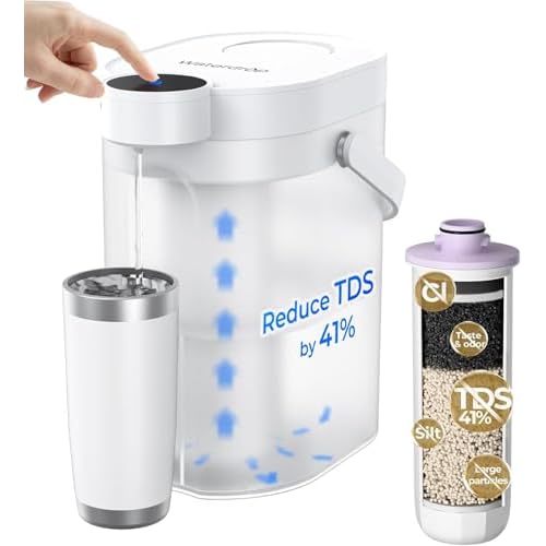 Waterdrop TDS Reduction Rechargeable Water Filter Dispenser, Retain Key Minerals, Instantly Improve Flavor, 15-Cup 5-Stage Portable Countertop Water Filtration System with 1 Filter, White Re