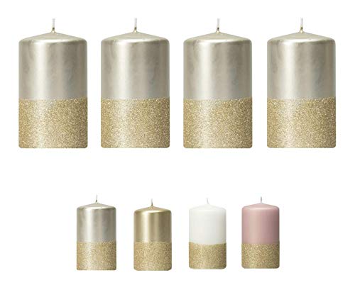Moderne Adventskerzen mit goldenem Glitter/Glitzer - 4er Set - Kerzen/Stumpenkerzen - Weihnachten/Weihnachtskranz/Adventskranz (Titan) Cover