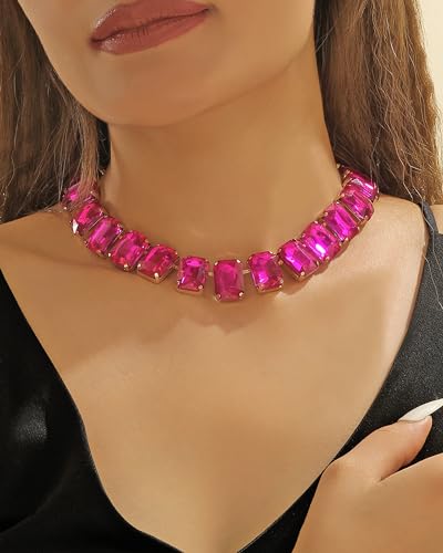 Firstmeet Rectangular Crystal Rhinestone Collar Necklace Wedding Sparkly Colorful Crystal Choker For Women2