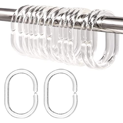 Clyhon 12 Pièces Anneau De Rideau Transparent, Anneau De Douche en Plastique, Anneau De Rideau De Douche en Forme De C, Anneau De Suspension De Rideau, Adapté À La Salle De Bain