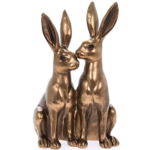 THORNE ANTIQUES AND COLLECTABLES Mr & Mrs Hare Ornament - Pair of Hares Statue in Choice of Colours (Bronze)