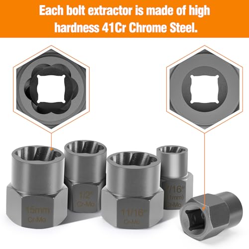 Image of Eapele Bolt Extractor Set, Stripped Nut Remover Twist Sockets, Fit 3 /8 inch Square Drive with Solid Storage Case (21pcs, Silver)