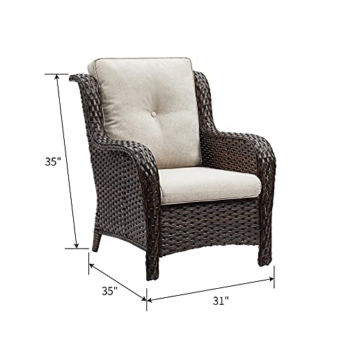 Rilyson Outdoor Wicker Patio Chairs Set of 2: Rattan Dining Chairs Porch Chairs Outdoor Club Chairs with high Back and Deep Seating (Brown/Beige) - Image 4