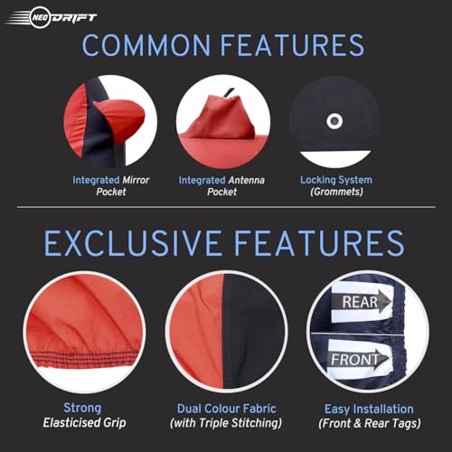 Image of NEODRIFT 'SuperTech' Car Cover for Maruti Suzuki Ertiga 2026 (100% Water-Resistant, All Weather Protection, Tailored Fit, Multi-Layered & Breathable Fabric) (Colour: Red+Black)