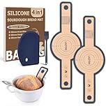 Lazymi Silikon Backmatte für Dutch Oven 2 Stück, Wiederverwendbare Silikon Backmatte Brot mit Langen Griffen für Brottopf, Teigmatte mit Teigschaber&Backpinsel, Brotmatte für Backofen, Dunkelgrau