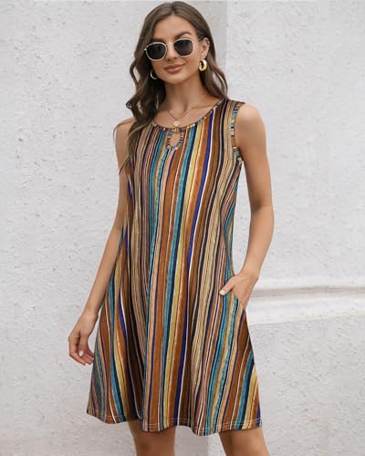Image of Summer Dresses for Women 2026 Casual Sleeveless Sundress Floral Loose Fit Beach Cover Up with Pocket